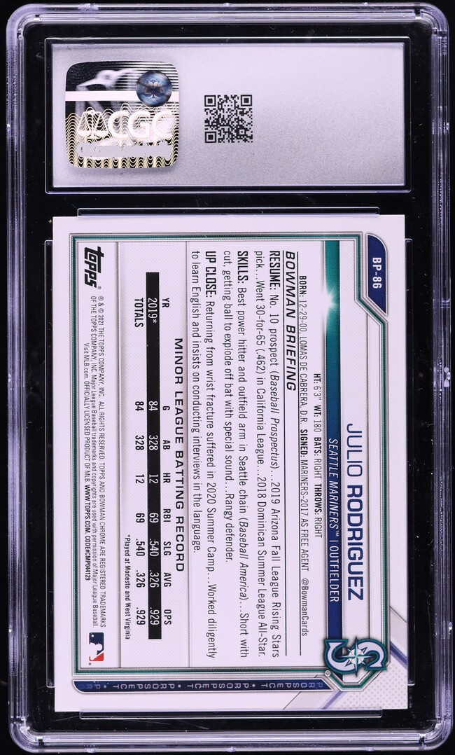 2021 Bowman Camo Julio Rodriguez PROSPECT #BP-86 CGC 10 GEM MINT