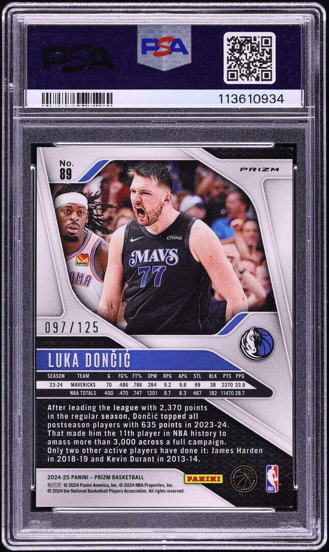 2024 Panini Prizm Blue Ice Luka Doncic /125 #89 PSA 9 MINT on