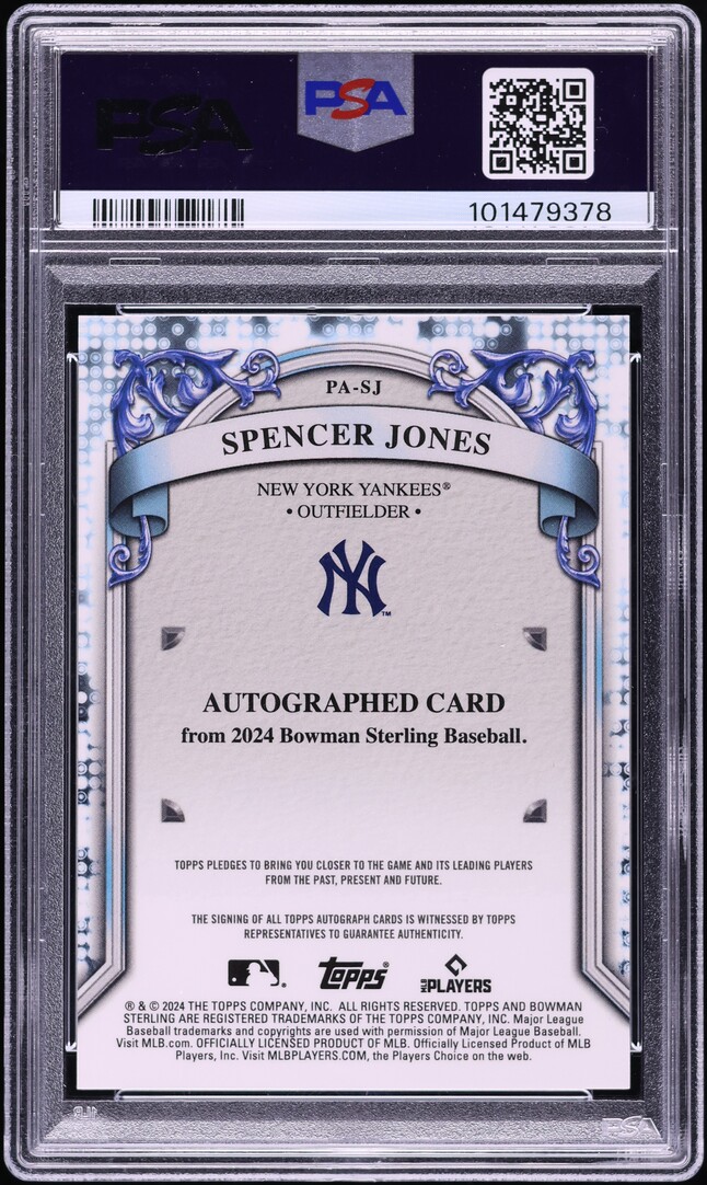 2024 Bowman Sterling Spencer Jones PROSPECT AUTO #PASJ PSA 10 GEM MINT