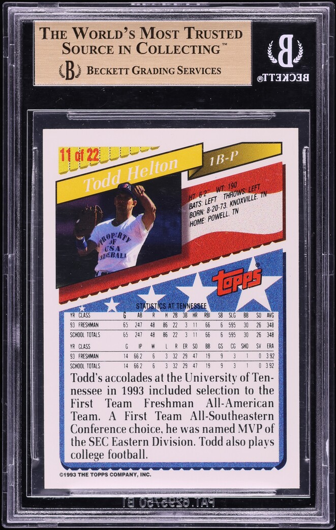 1993 Bazooka Team USA Todd Helton ROOKIE #11 BGS 9.5 GEM MINT on 