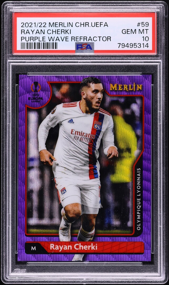 2021 Topps Merlin Chrome UCL Purple Wave Refractor Rayan Cherki