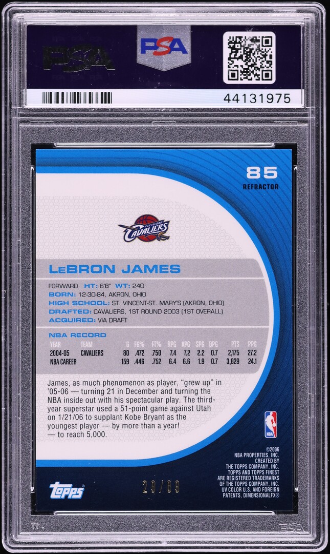 2005 Finest Green Refractor LeBron James /89 #85 PSA 10 GEM MINT