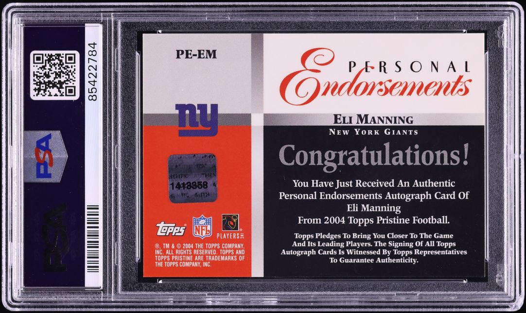 2004 Topps Pristine Personal Endorsements Eli Manning AUTO #PE-EM PSA 9 MINT