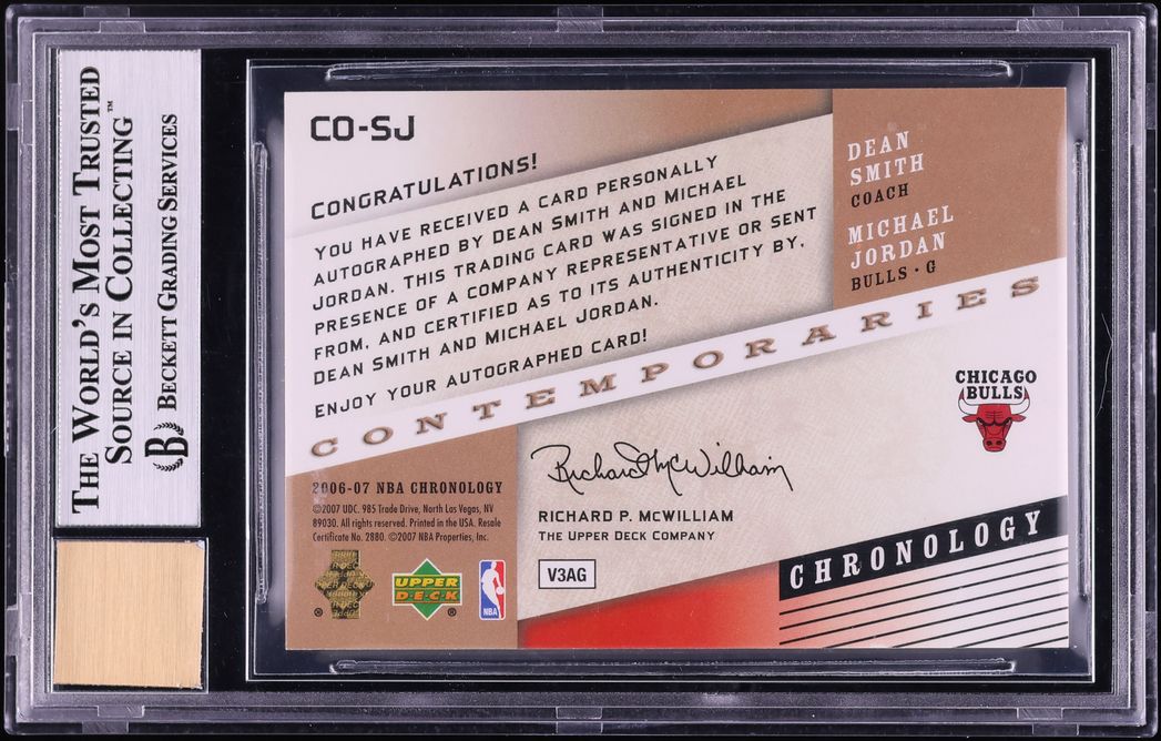 2006 UD Chronology Contemporaries Dean Smith Michael Jordan AUTO /25 BGS 9 MINT