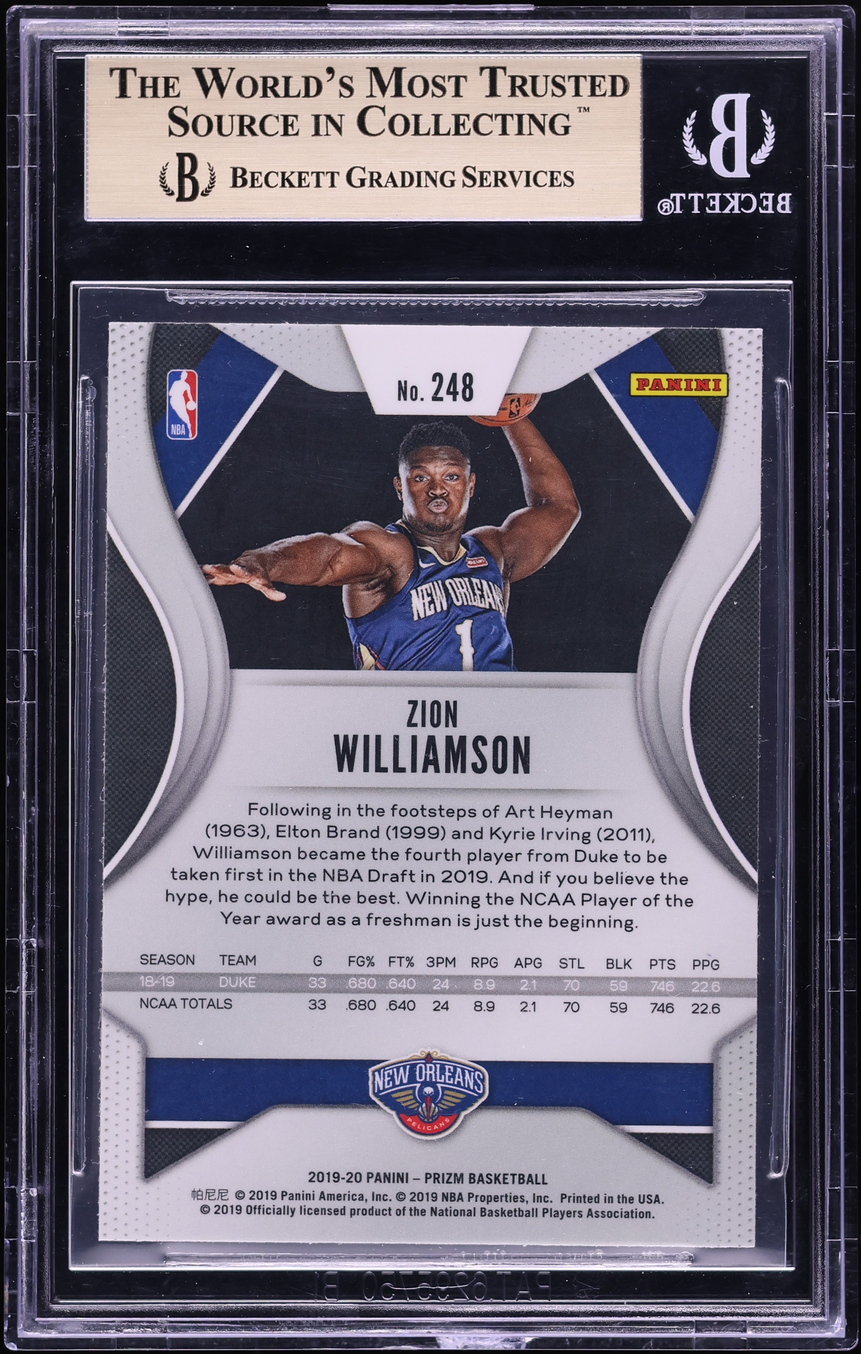 2019 Panini Prizm Variation Zion Williamson ROOKIE #248 BGS 9.5