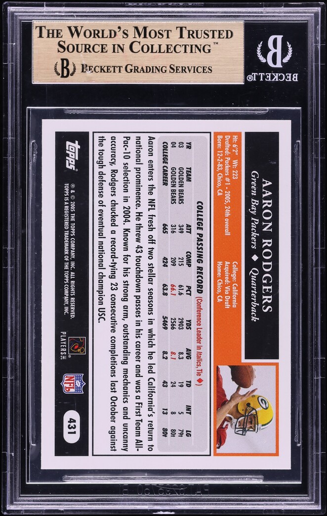 2005 Topps Black Aaron Rodgers ROOKIE #431 BGS 9.5 GEM MINT