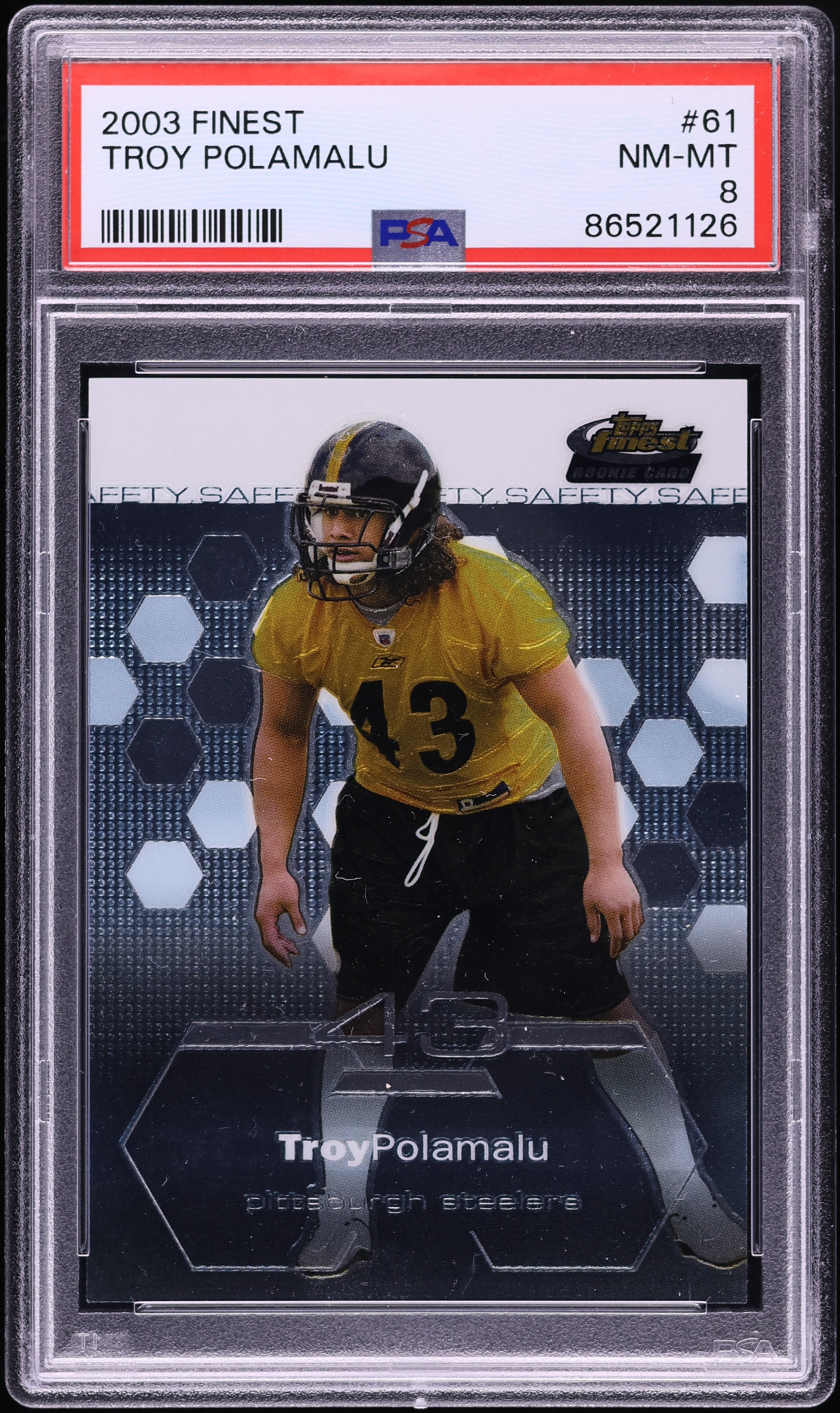 2003 Finest Football Troy Polamalu ROOKIE #61 PSA 8 NM-MT on