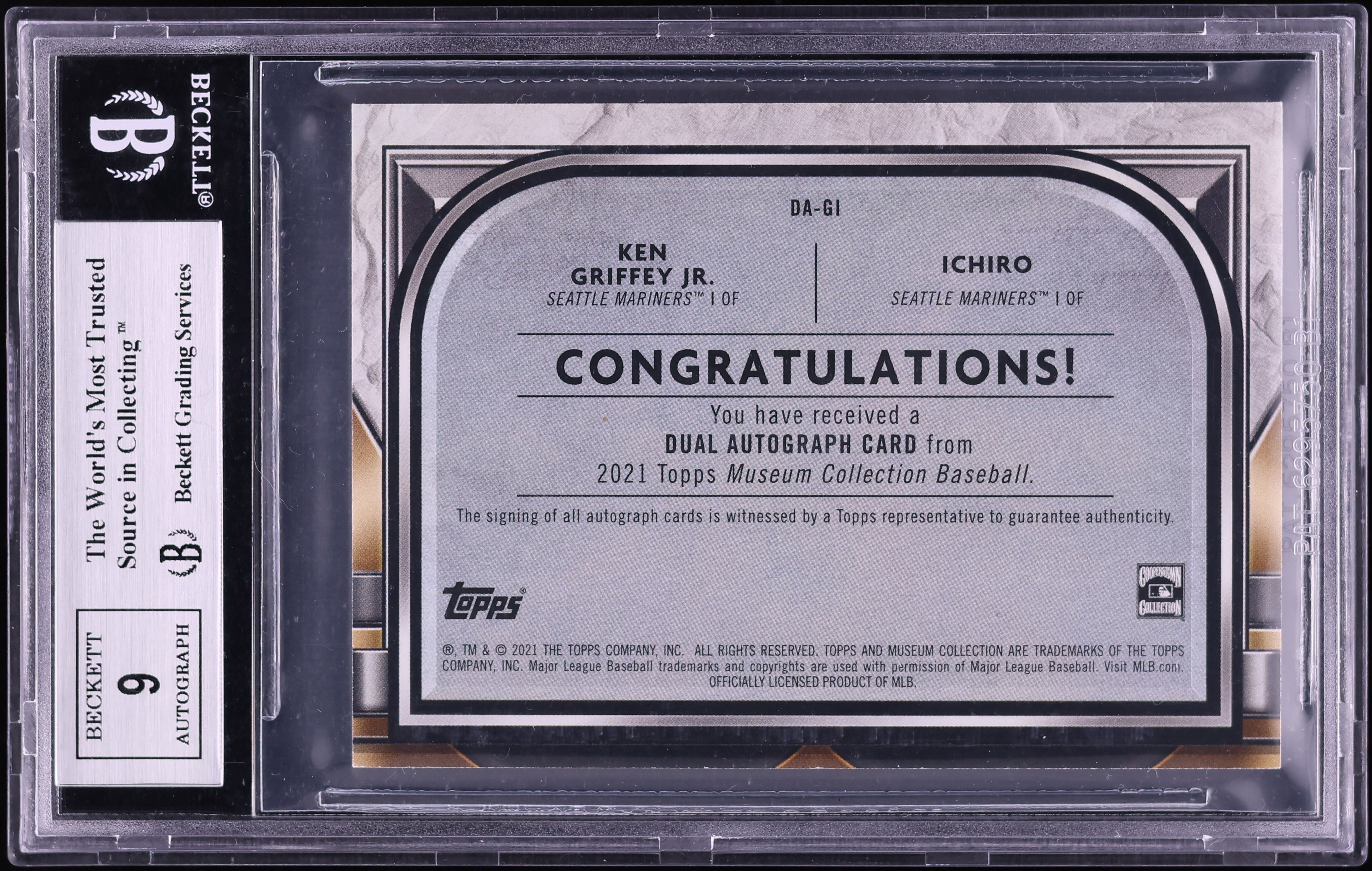 2021 Topps Museum Collection Dual Ichiro Ken Griffey Jr. AUTO /15
