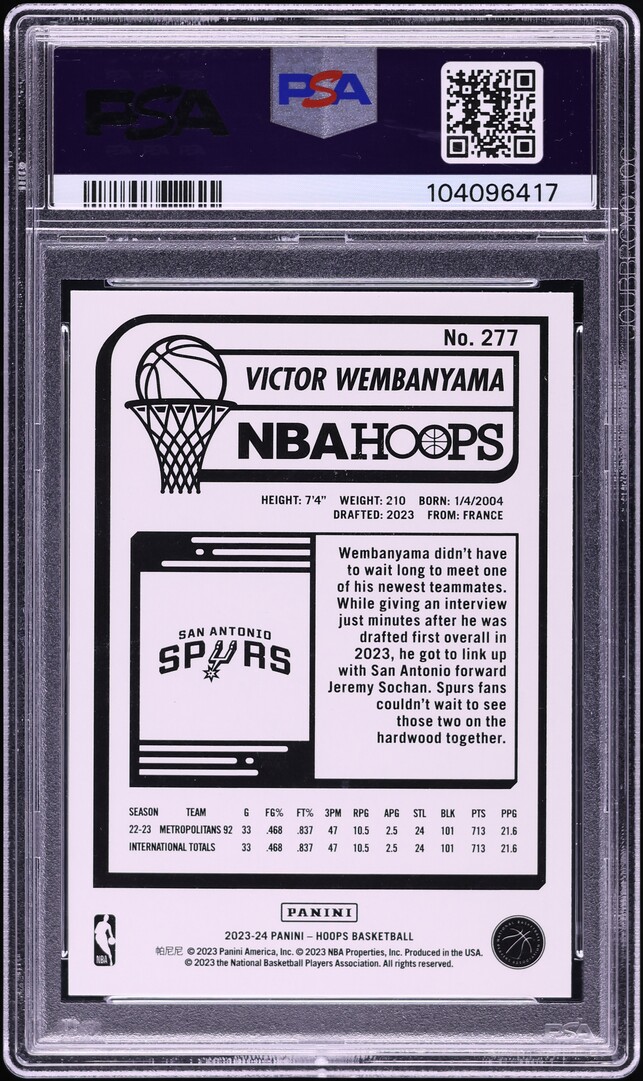 2023 Panini NBA Hoops Hyper Blue Victor Wembanyama ROOKIE #277 PSA 10 GEM MINT