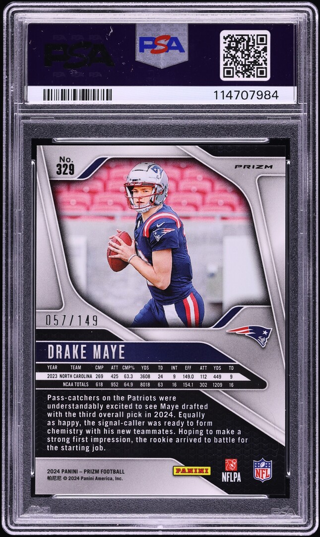 2024 Panini Prizm Red Wave Drake Maye ROOKIE /149 #329 PSA 10 GEM MINT
