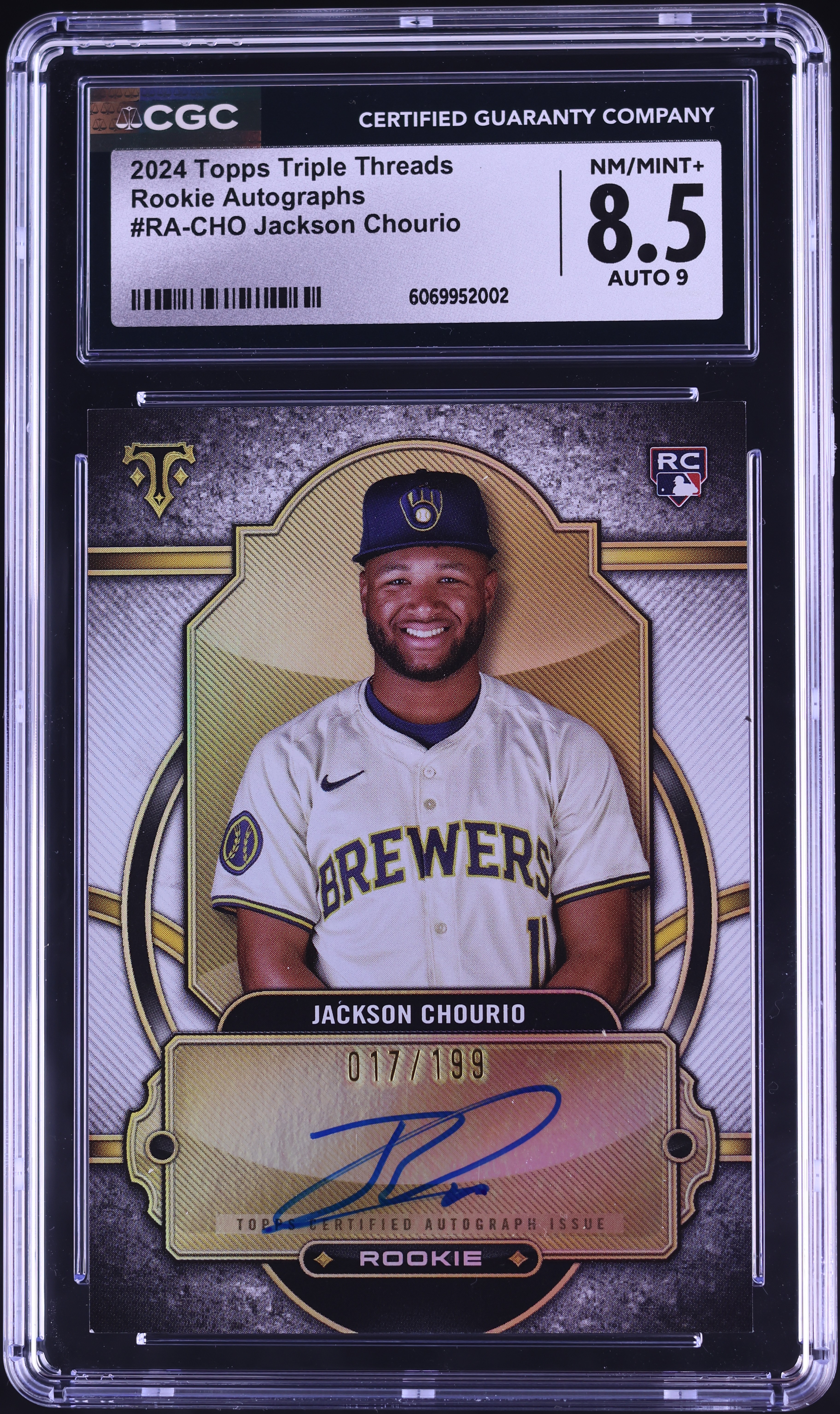 2024 Topps Triple Threads Jackson Chourio ROOKIE AUTO /199 2024 Topps Triple Threads Jackson Chourio ROOKIE AUTO /199