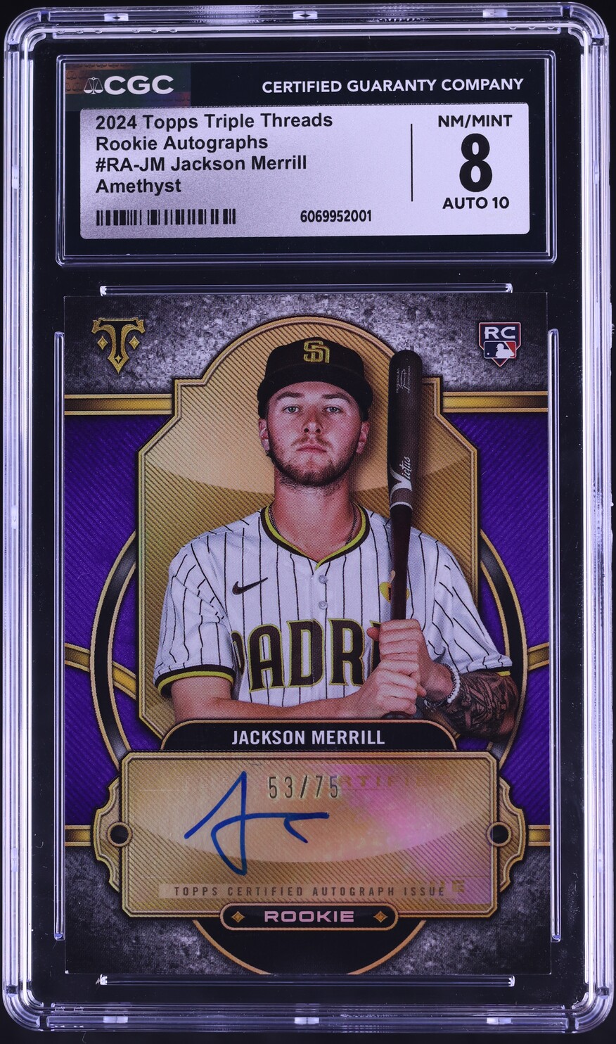 2024 Topps Triple Threads Amethyst Jackson Merrill ROOKIE AUTO /75 #RA-JM CGC 8