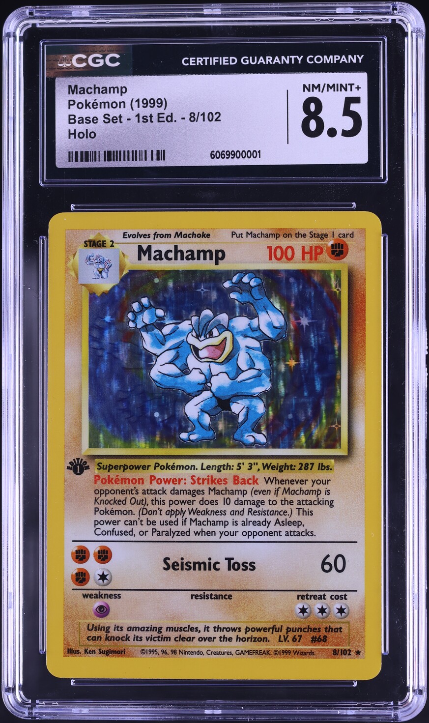 1999 Pokemon Base Set 1st Edition Holo Machamp #8 CGC 8.5 NM-MT+