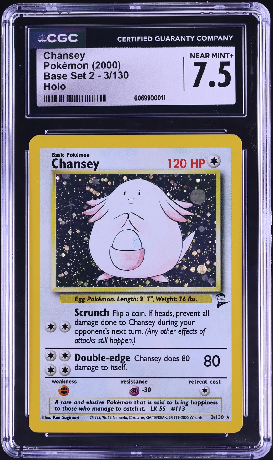 2000 Pokemon Base Set 2 Holo Chansey #3 CGC 7.5 NRMT+