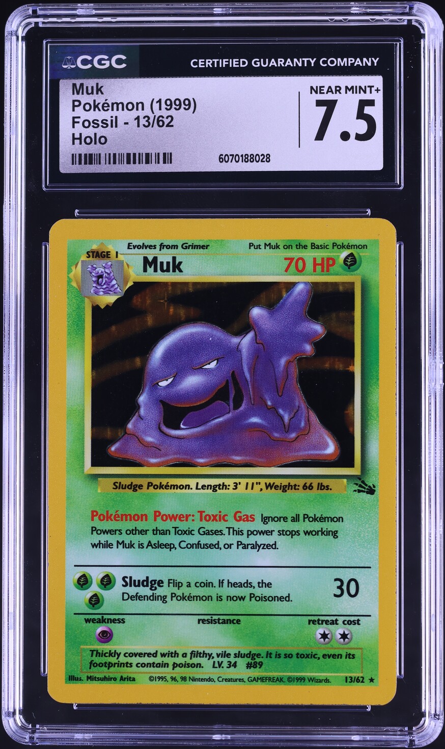 1999 Pokemon Fossil Holo Muk #13 CGC 7.5 NRMT+