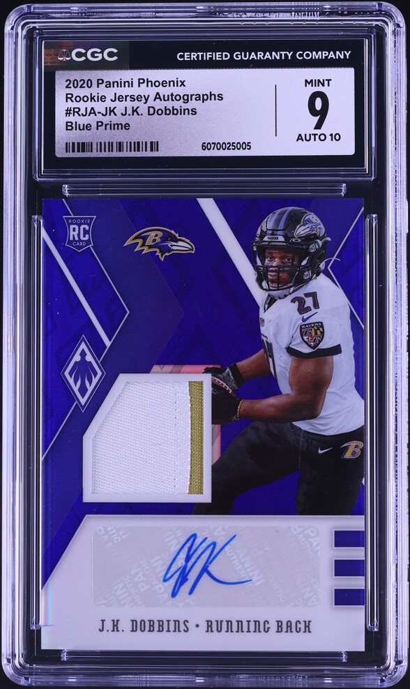 2020 Panini Phoenix Blue Prime J.K. Dobbins ROOKIE PATCH AUTO /25