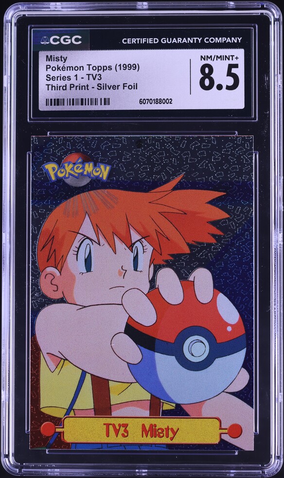 1999 Topps Pokemon Series 1 Third Print Silver Foil Misty #TV3 CGC 8.5 NM-MT+ 1999 Topps Pokemon Series 1 Third Print Silver Foil Misty #TV3 CGC 8.5 NM-MT+