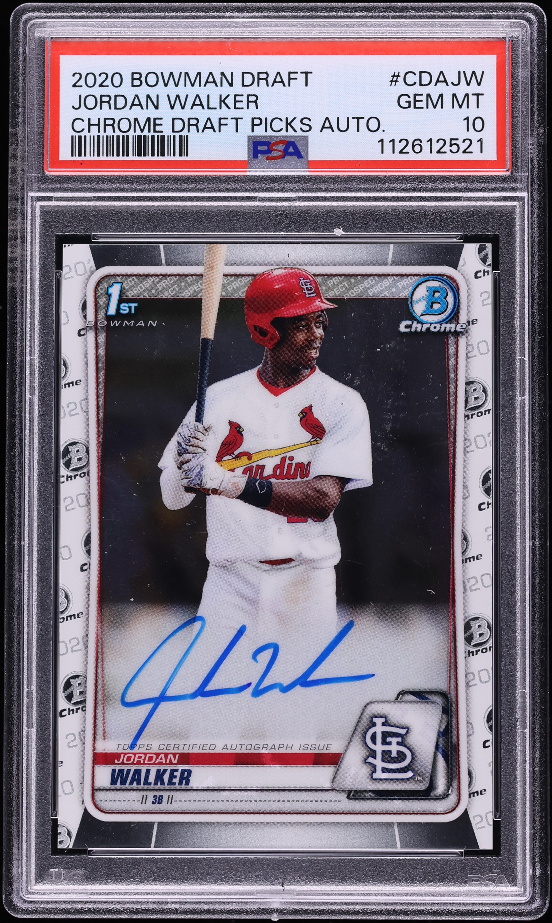 2020 Bowman Chrome Draft Picks Jordan Walker AUTO #CDA-JW PSA 10