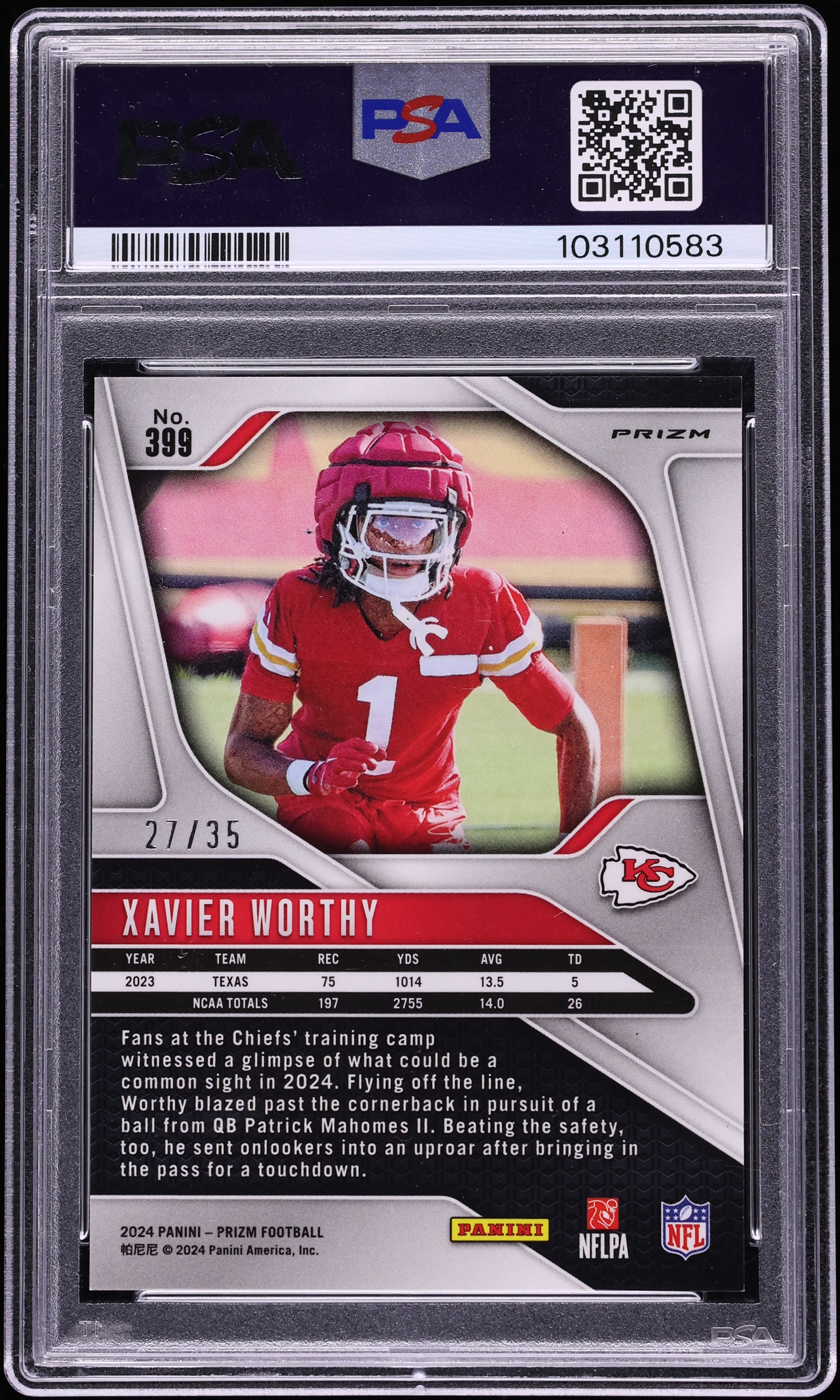 24.berry様 2024 Panini Prizm Red Shimmer Xavier Worthy ROOKIE /35 #399 PSA 9