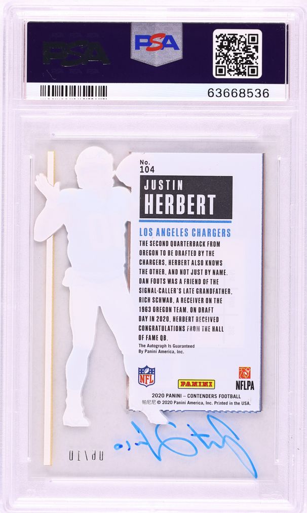 2020 Panini Contenders Clear Justin Herbert ROOKIE AUTO /10 #104