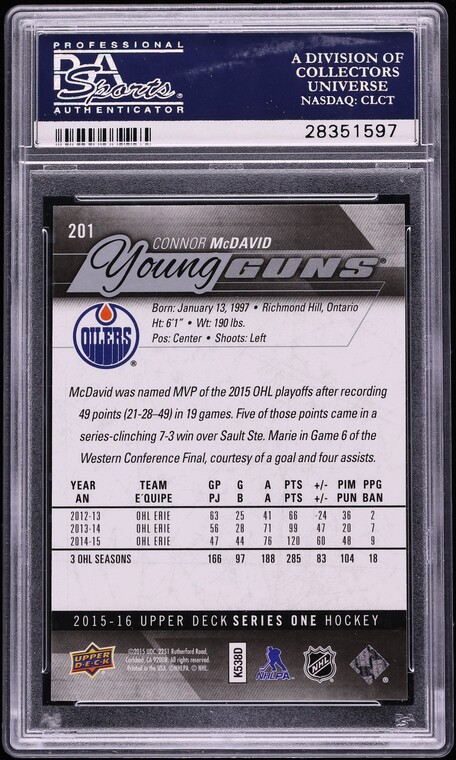 2015 Upper Deck Young Guns Connor McDavid ROOKIE #201 PSA 10 GEM MINT