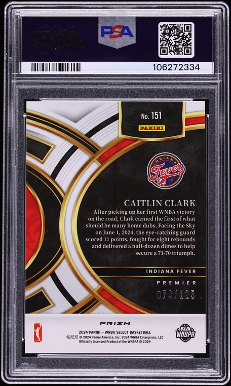 2024 Select Premier WNBA Orange Prizm Caitlin Clark ROOKIE /125 #151 PSA 10 GEM