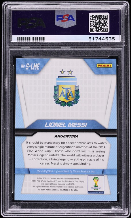 2014 Panini Prizm World Cup Signatures Lionel Messi AUTO #S-LME PSA 10 GEM MINT