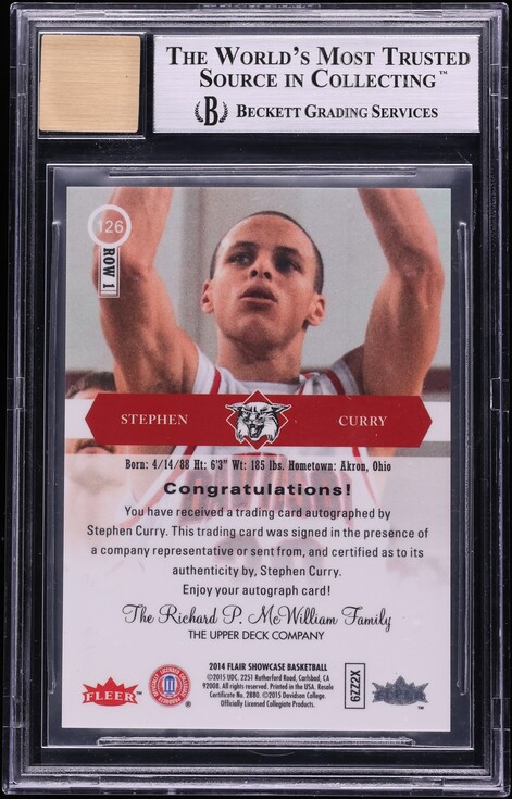 2014 SP Authentic Flair Showcase Row 1 Stephen Curry AUTO #126 BGS 9 MINT