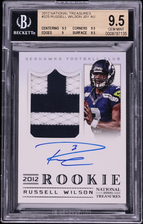 2012 National Treasures Russell Wilson ROOKIE PATCH AUTO /99 #325 BGS 9.5 GEM