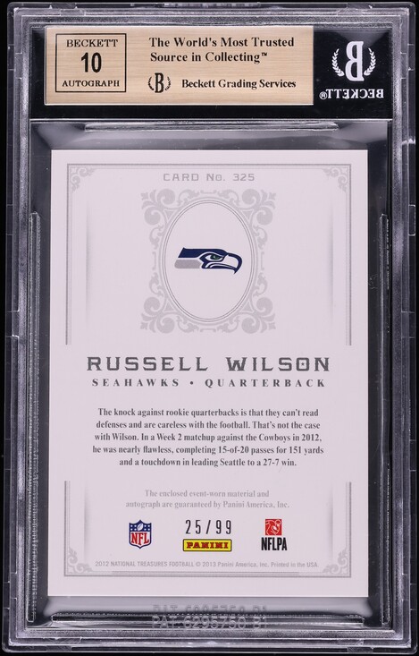 2012 National Treasures Russell Wilson ROOKIE PATCH AUTO /99 #325 BGS 9.5 GEM