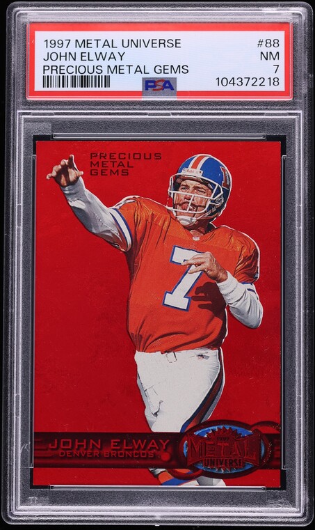 1997 Metal Universe Precious Metal Gems PMG Red John Elway /150 #88 PSA 7 NRMT