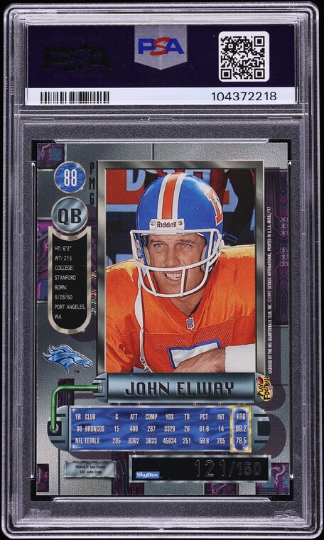 1997 Metal Universe Precious Metal Gems PMG Red John Elway /150 #88 PSA 7 NRMT