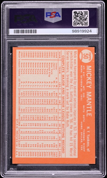 1964 Topps Mickey Mantle #50 PSA 6 EXMT
