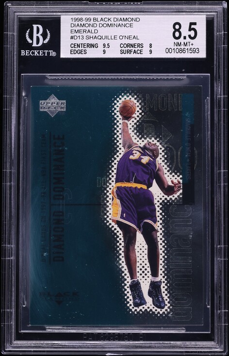 1998 Black Diamond Diamond Dominance Emerald Shaquille O'Neal /100 #D13 BGS 8.5