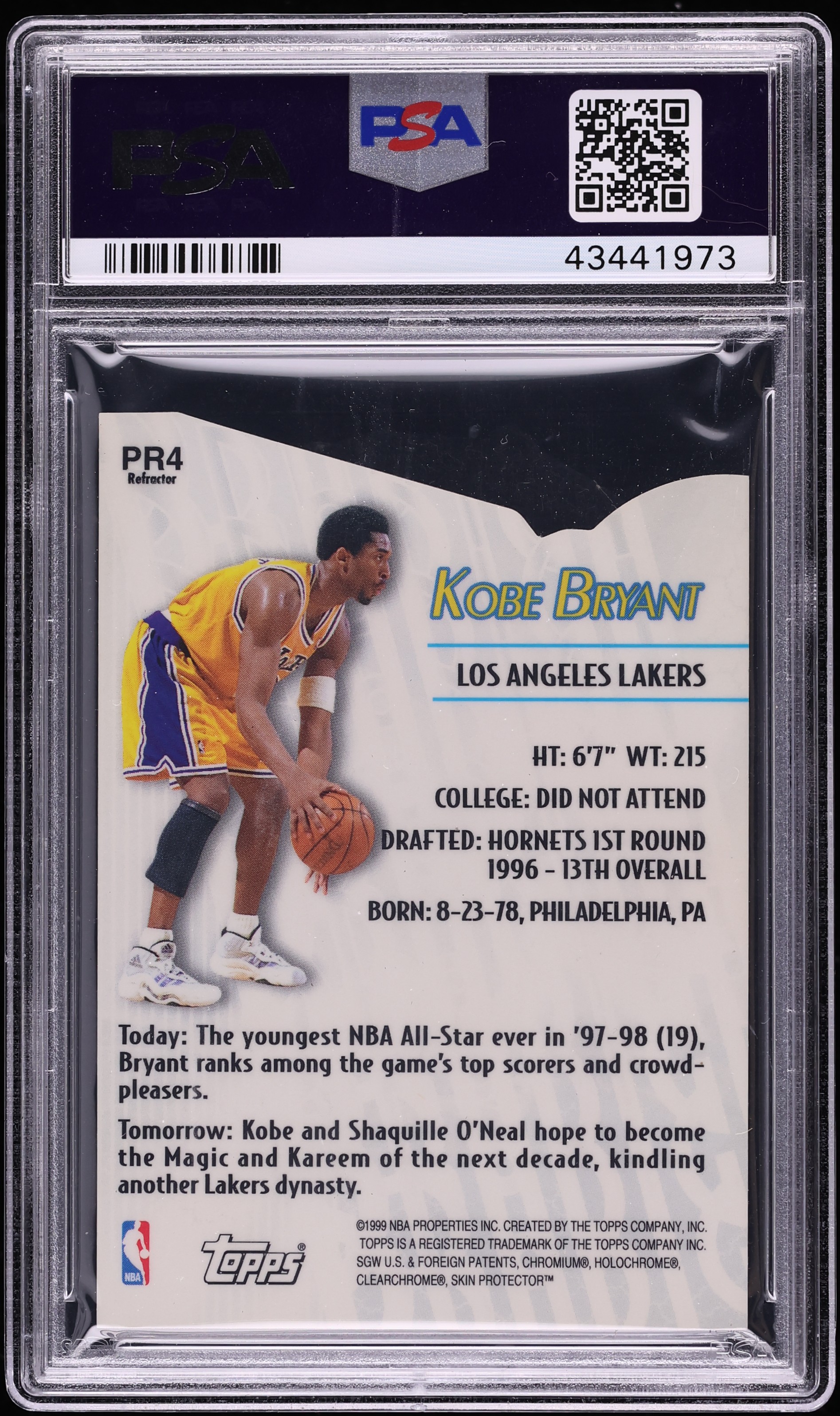 1999 Topps Prodigy Refractor Kobe Bryant #PR4 PSA 10 GEM MINT on