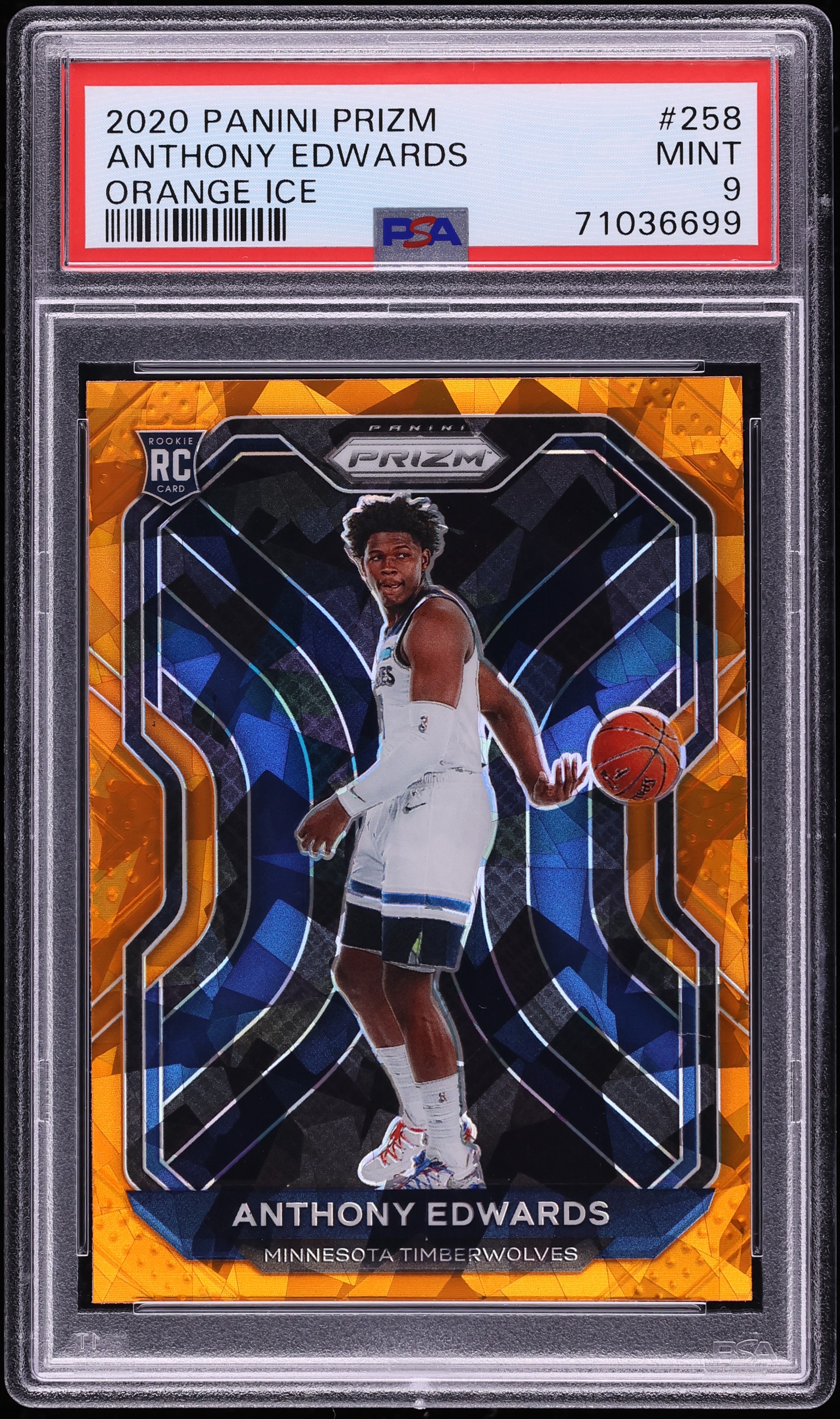 2020 Panini Prizm Orange Ice Anthony Edwards ROOKIE #258 PSA 9 