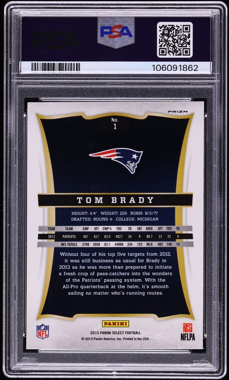 2013 Select Silver Prizm Tom Brady #1 PSA 9 MINT