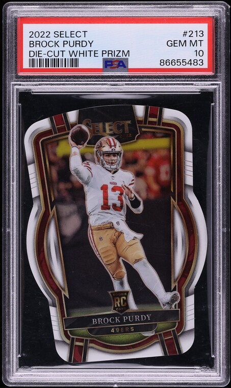 2022 Select Club Level White Prizm Die-Cut Brock Purdy ROOKIE /49 #213 PSA 10
