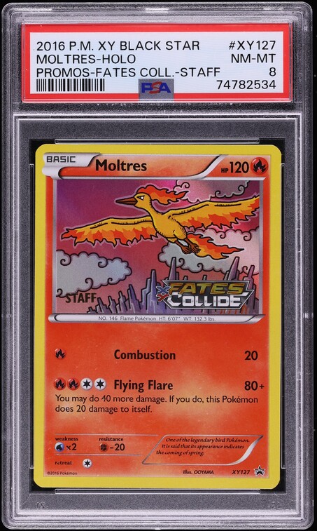 2016 Pokemon XY Black Star Promo Fates Staff Holo Moltres #XY127 PSA 8 NM-MT
