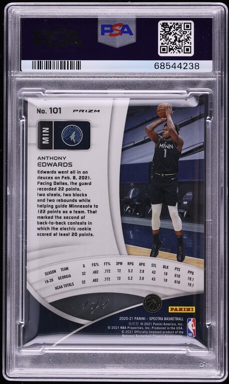 2020 Panini Spectra Asia Black Anthony Edwards ROOKIE 1/1 #101 PSA 9 MINT
