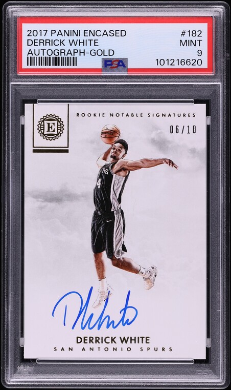 2017 Panini Encased Gold Derrick White ROOKIE AUTO /10 #182 PSA 9 MINT