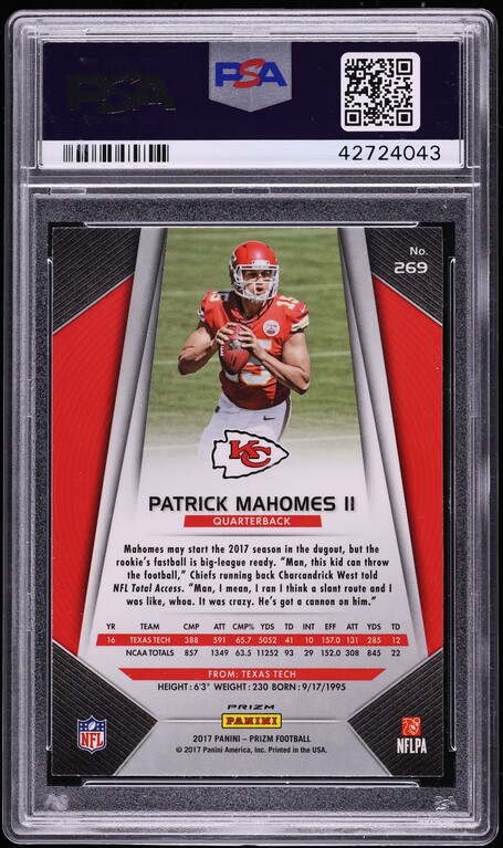 2017 Panini Prizm Silver Prizms Patrick Mahomes II ROOKIE #269 PSA 9 MINT