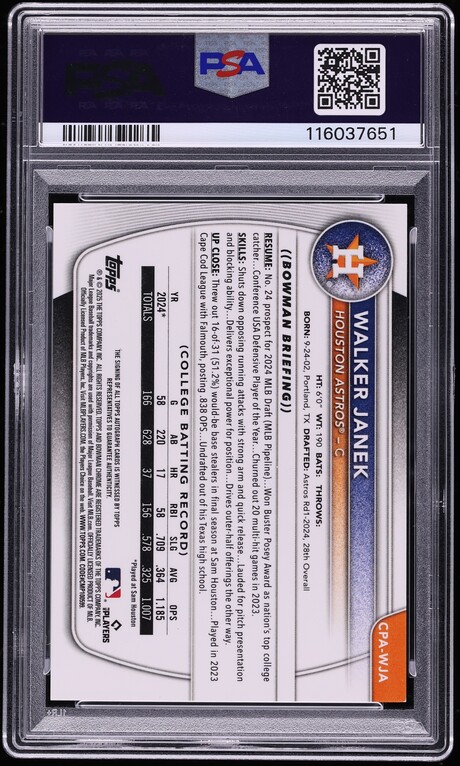 2025 Bowman Chrome Blue X-Fractor Walker Janek AUTO /150 #CPAWJA PSA 9 MINT