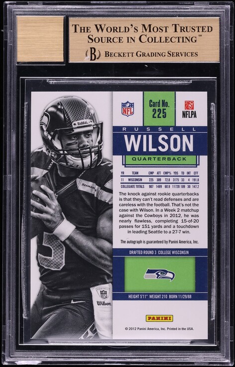 2012 Panini Contenders Russell Wilson ROOKIE AUTO #225 BGS 9.5 GEM MINT