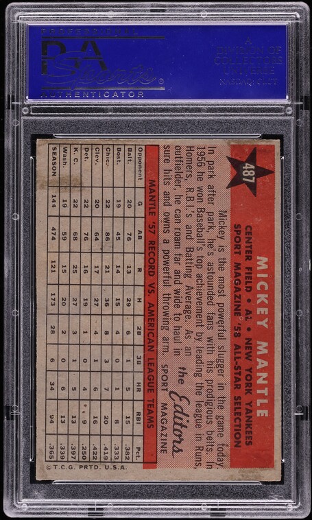 1958 Topps Mickey Mantle ALL-STAR #487 PSA 5 EX