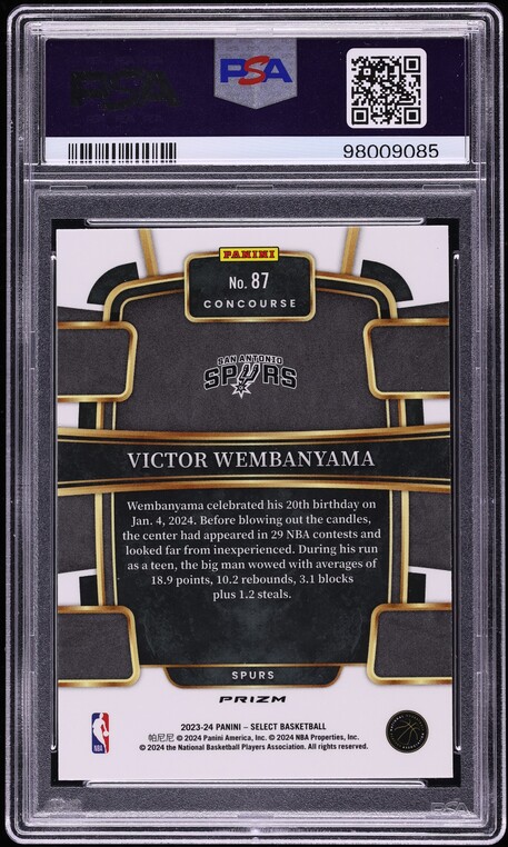 2023 Select Concourse Blue Prizm Victor Wembanyama ROOKIE #87 PSA 10 GEM MINT