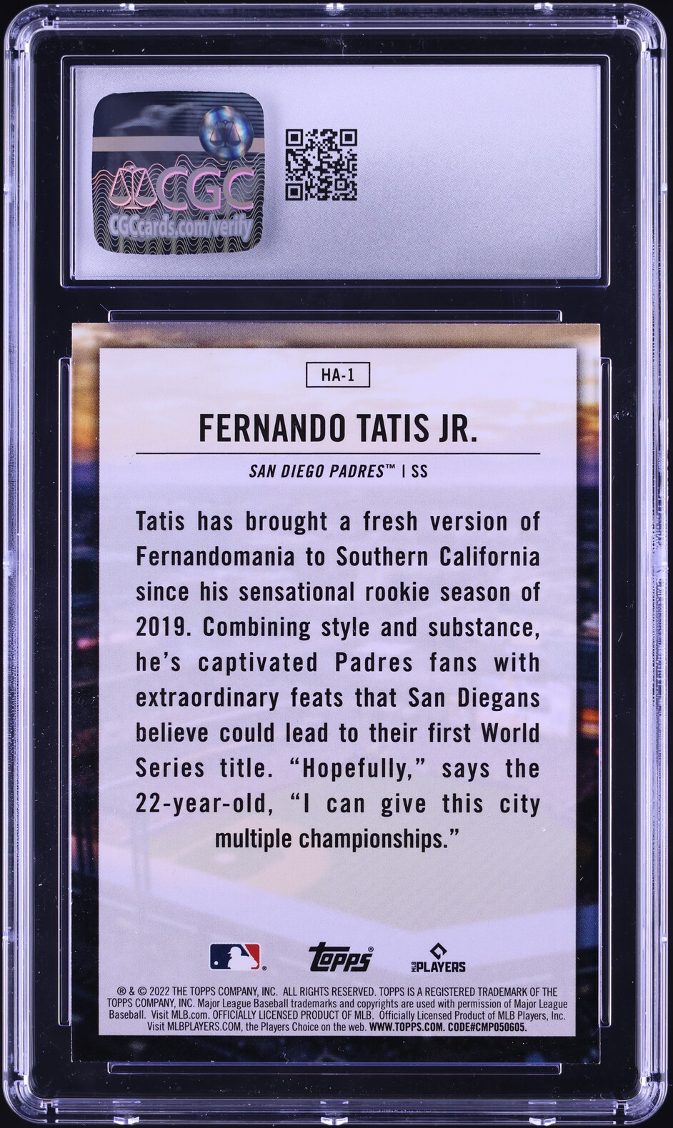 2022 Topps Home Field Advantage Fernando Tatis Jr. #HA-1 CGC 10 GEM MINT
