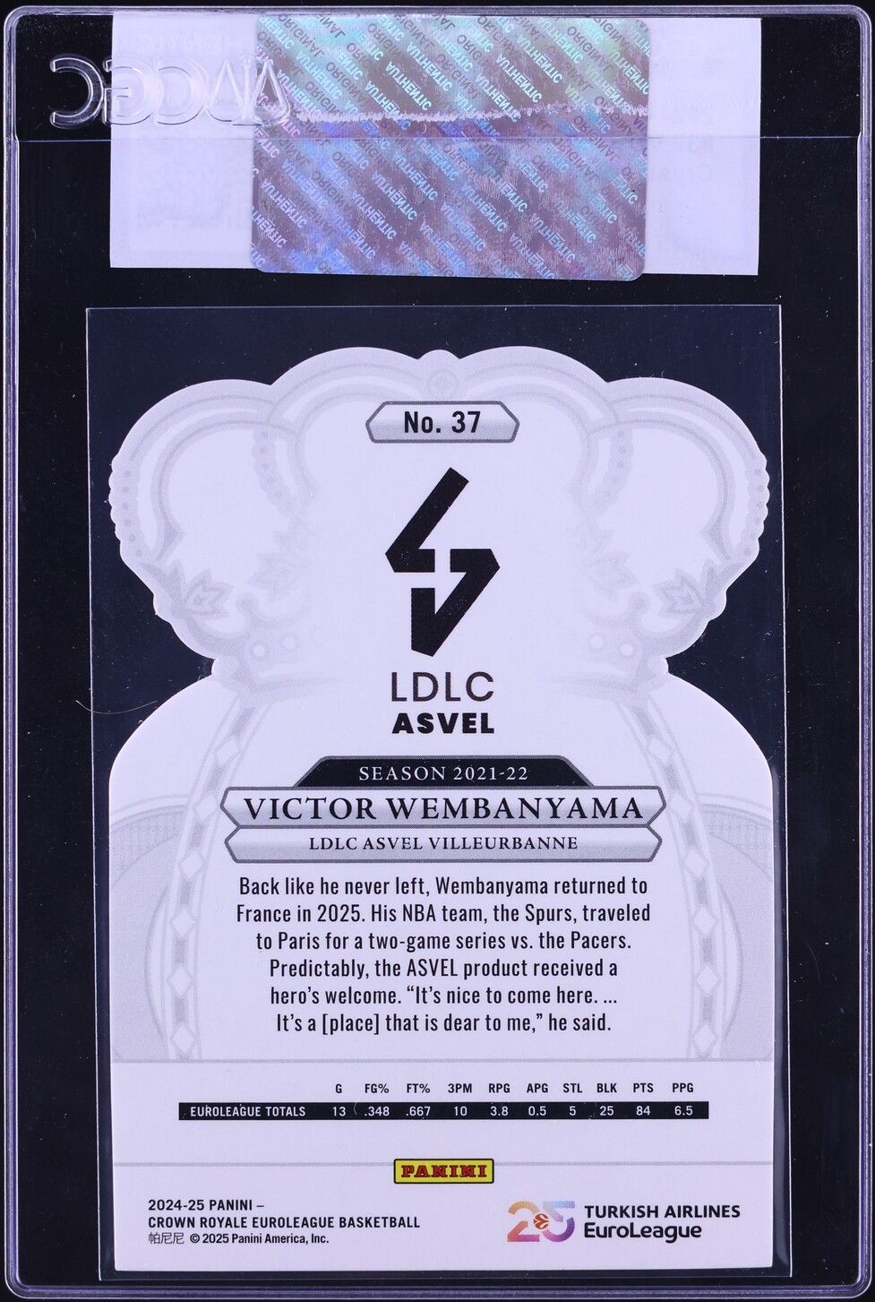 2024 Crown Royale EB Crystal Red Victor Wembanyama /49 #37 CGC AUTH