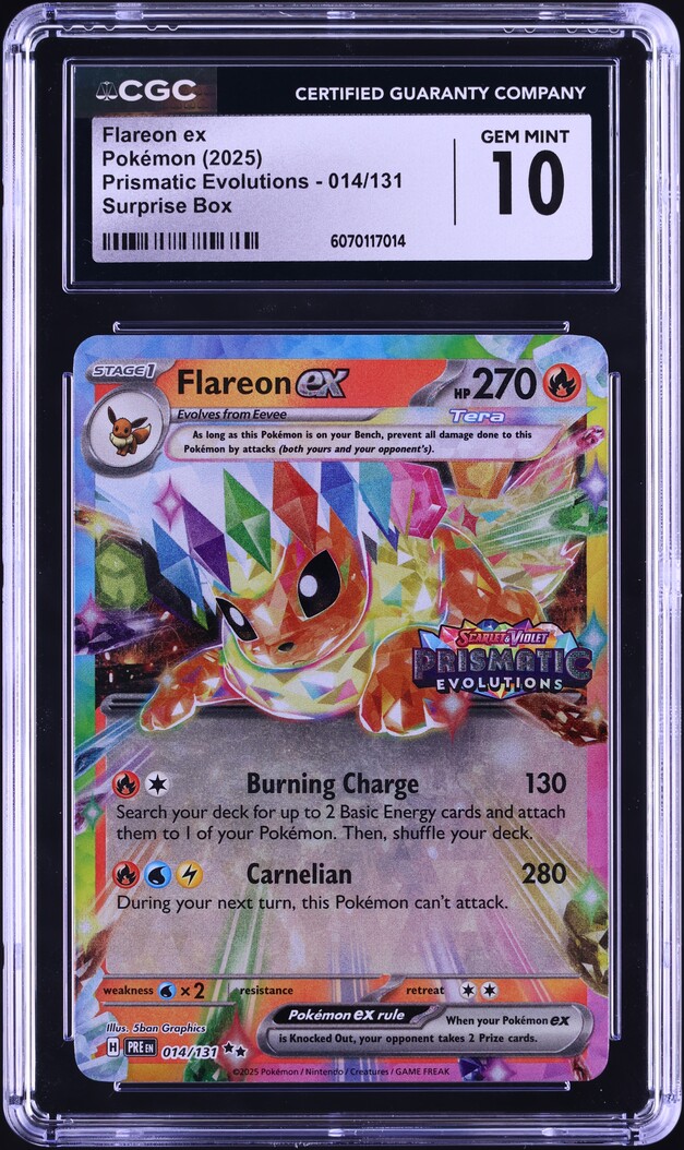 2025 Pokemon SV Prismatic Evolutions Surprise Box Flareon ex #14 CGC 10 GEM MINT
