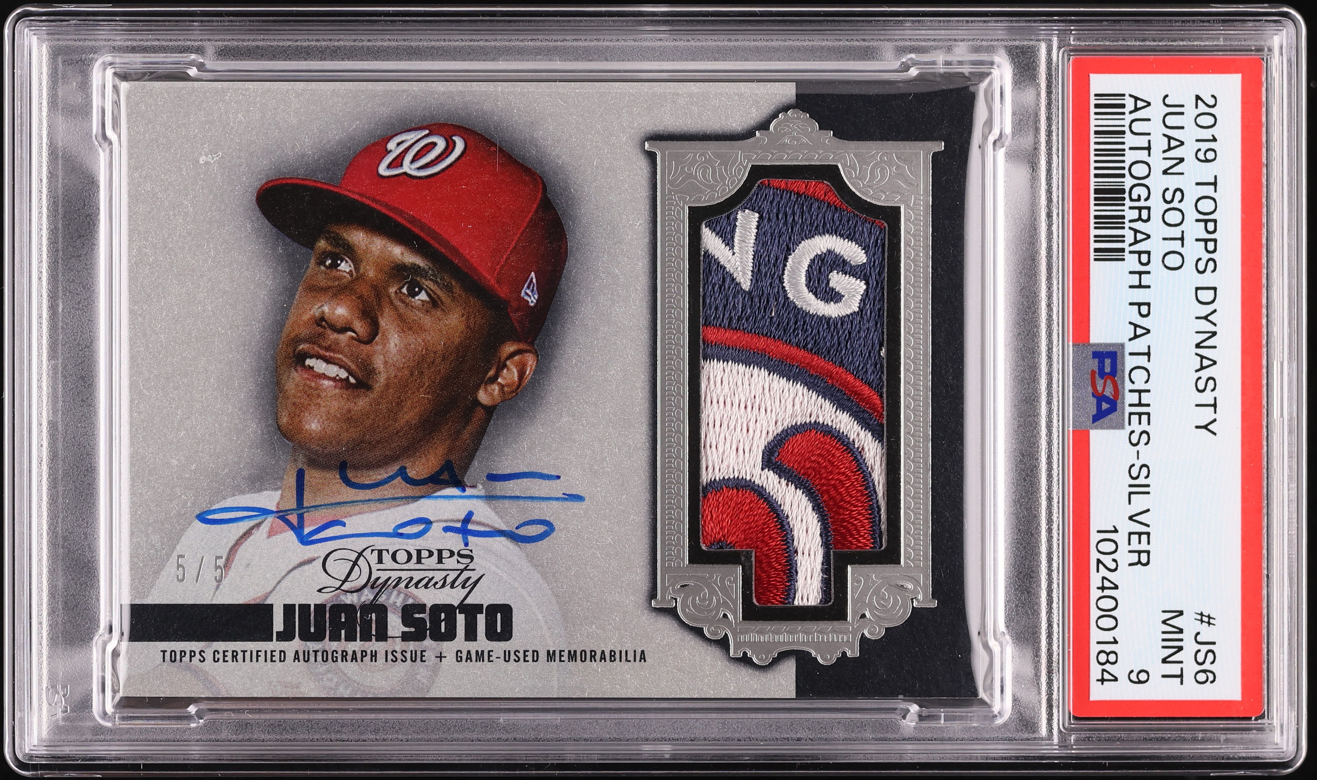 2019 Topps Dynasty Silver Juan Soto PATCH AUTO 5/5 #JS6 PSA 9 MINT